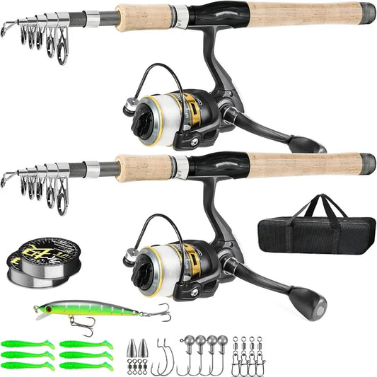 2PCS Carbon Fiber Fishing Pole Combo