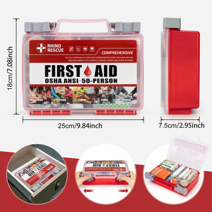 Rhino Rescue full-featured first aid kit, home and office emergency medical supplies, suitable for school, car, outdoor, travel