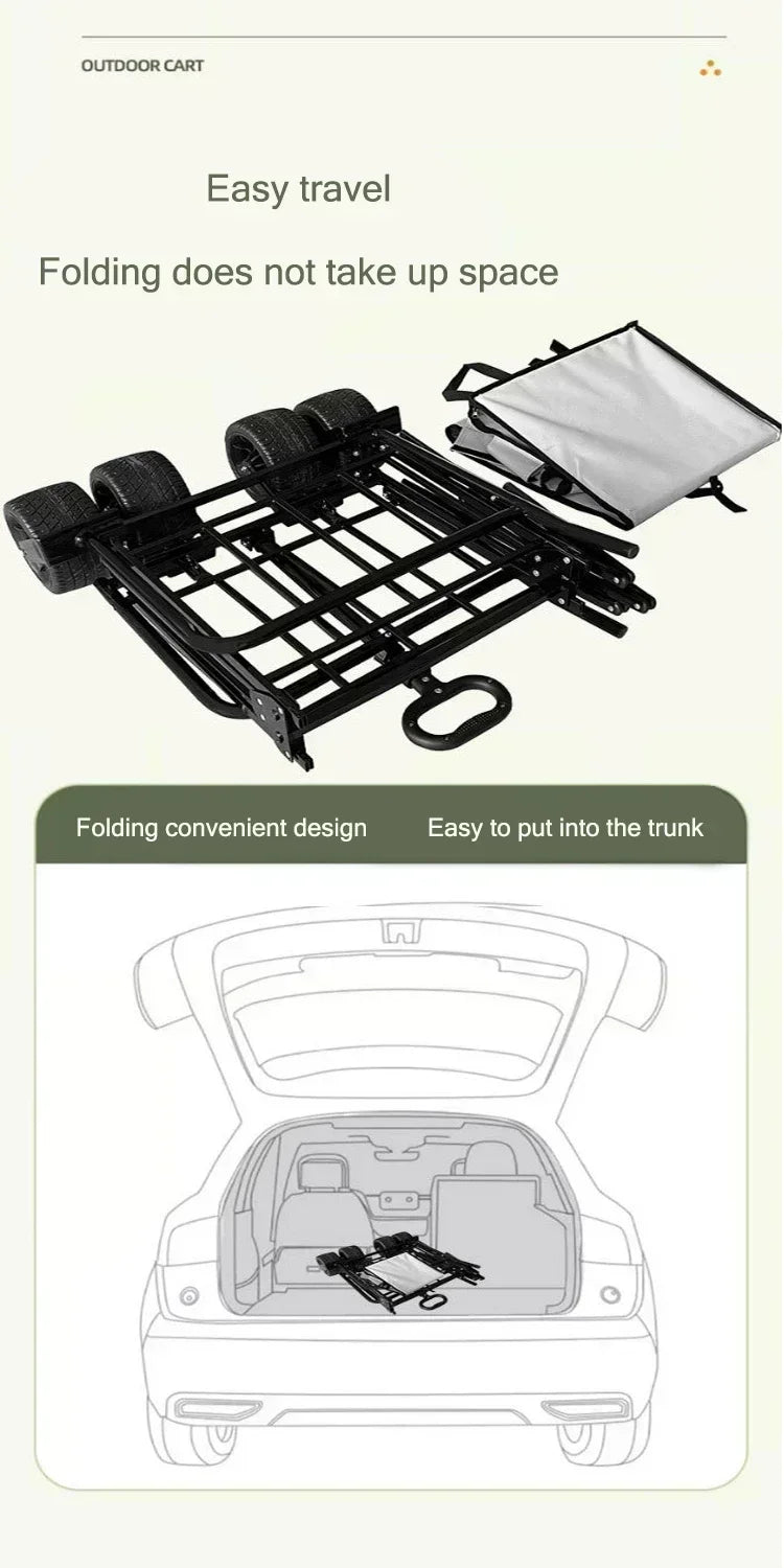 Outdoor camping cart, camping trailer, foldable stall, small cart, hand pulled travel camping picnic cart